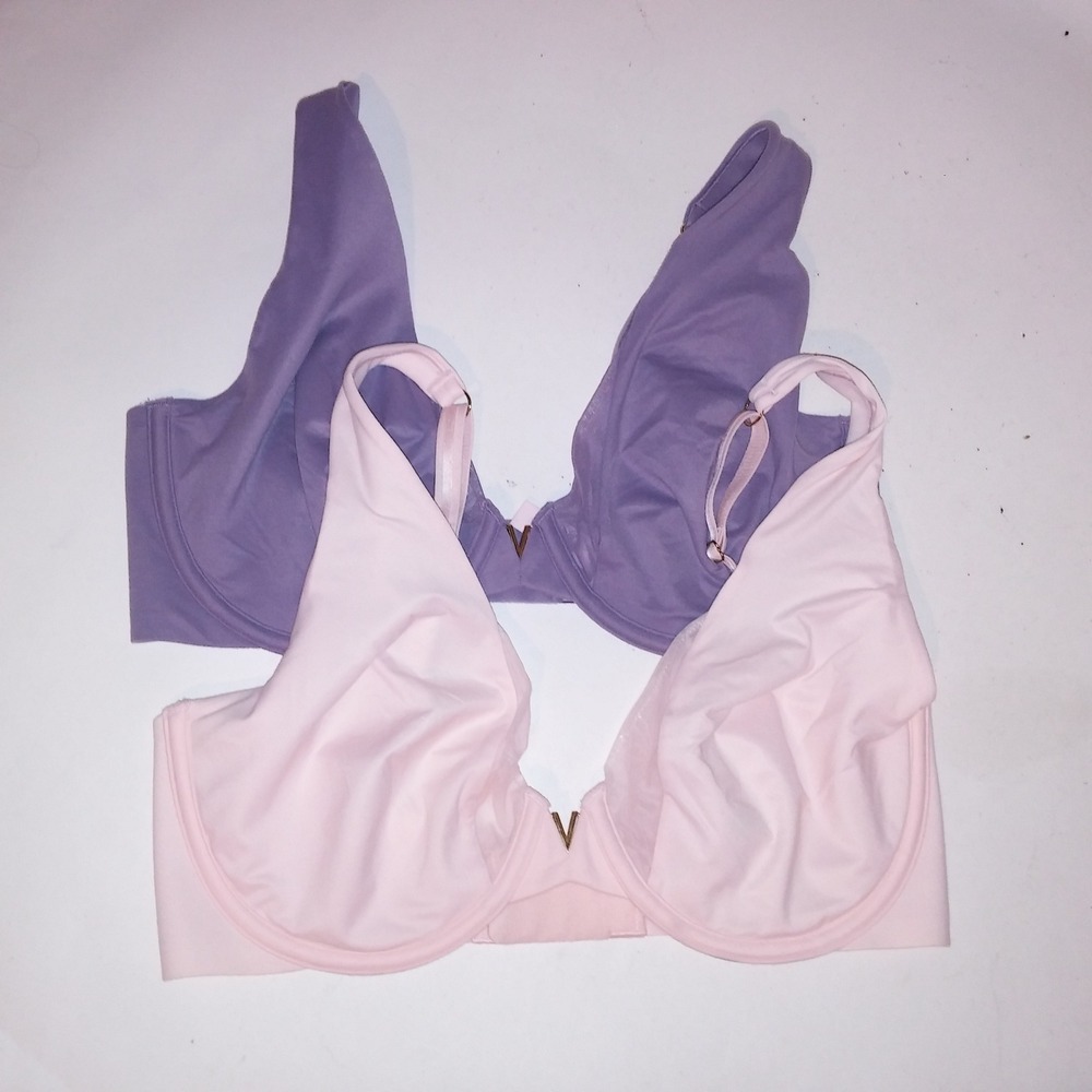 Victoria Secret Bra Set of 2 32DDD Unlined Perfect Coverage Pink Purple Solid